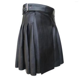 Men's Shorts Men Scottish Traditional Pleated Skirt Fashion Style Leather Belt Solid Colour Casual