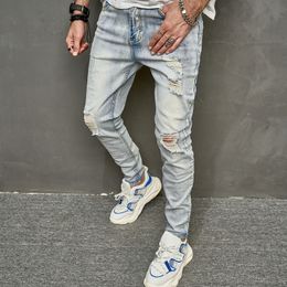 Mens Jeans Streetwear Men Stylish Holes Slim Pants Spring Male Casual Pencil Denim Trousers 230721