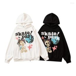 Men's Hoodies American High Street College Trend Brand Hooded Sweatshirt Male Teenager Design Student Couple Skull Print