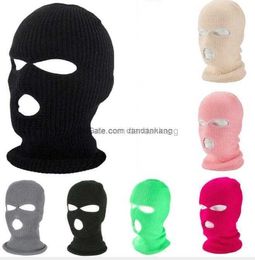 Full Face Cover Mask Three 3 Hole Balaclava Knit Hat Winter Stretch Snow masks Beanie Hat Cap outdoor warm cycling skiing hats wholesale