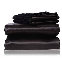 2017 new silk Flat Sheet Fitted Sheet Pillow Cases Twin Full Queen King Sizes Nestl Bedding Set with Deep Pocket Black227e