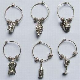 Factory Antique Silver Zinc Alloy Wine Glasses Charms Vineyard Style Party Decoration Prom Gift2807