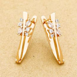 Dangle Earrings Luxury Trendy 585 Rose Gold Unique Leaves Flower White Cubic Zircon Drop Fashion Women Original Classic Jewelry