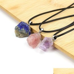 Pendant Necklaces Natural Irregar Ore Fluorite Crystal Energy Lapis Rose Quartz Stone Healing Amethyst Necklace Gift Wholesale Drop Dhlbp