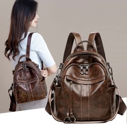 School Bag Large Capacity Backpack Purses High Quality Leather Female Vintage Bags Travel Bagpack Ladies Bookbag Rucksack 230721