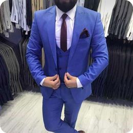 Blue Men Suits for Wedding Groom Tuxedo 3Piece Formal Business Man Suits Slim Fit Groomsmen Blazers Gentle Costume Hommecoat pant247V