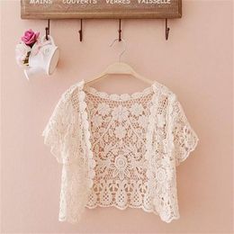 White Black Apricot Female Elegant Cape Women Short Sleeve Shrug Bolero Lace Coat Wedding Bridal Summer Beach Wraps Jacket272O