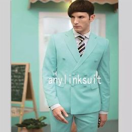 New Popular Double-Breasted Mint Green Wedding Men Suits Notch Lapel Two Pieces Business Groom Tuxedos Jacket Pants Tie W1257221o