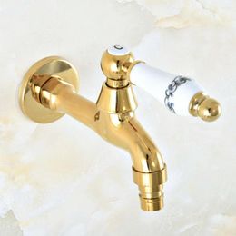 Bathroom Sink Faucets Gold Colour Brass Single Hole Wall Mount Washing Machine Faucet Outrood Garden Cold Water Taps 2av151