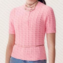 23 Tops de grife feminino de verão com botões de letras T-shirt meninas Milan Runway Crop tops Marca Jersey Lã Manga curta Designer Pulôver Camisa Outwear