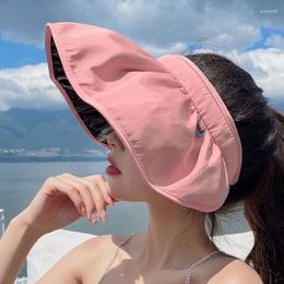 Wide Brim Hats Black Rubber Shell Dual Purpose Hair Hoop Sunshade Hat Women Sun Protection Ultraviolet Radiation Open Top Outdoor Summer