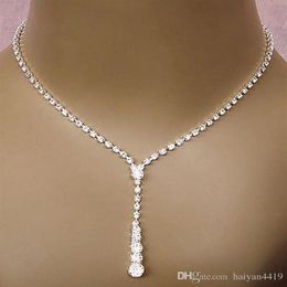 2022 Bling Crystal Bridal Jewellery Set silver plated necklace diamond earrings Wedding jewellery sets for bride Bridesmaid women Ac2215