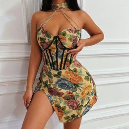 Casual Dresses SUJYing Fashion 2023 Spring And Summer French Print Bra Corset Dress Women's Slim Fitting Neck Short Skirt Women