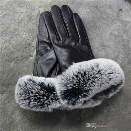 Premium brand winter leather gloves and fleece touch screen rex rabbit fur mouth cycling cold-proof thermal sheepskin sub finger g296w