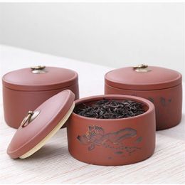 Purple Clay Kitchen Cans For Spices Storage Tea Packaging Box Dried Nuts Caddy Tank Retro Ceramic Tea Canister Sealed Jar Pots Cre3059