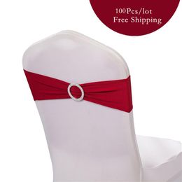 100pc lot Wedding Chair Band Bow Spandex Lycra Wedding Chair Cover Sash Bands with Buckle Banquet Party wedding decoration2836