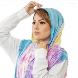 Scarves Cross-Border Arrival Soft Breathable Women's Elastic Mercerized Cotton Headcloth Handmade Tie-Dyed Jersey Shawl Scarf