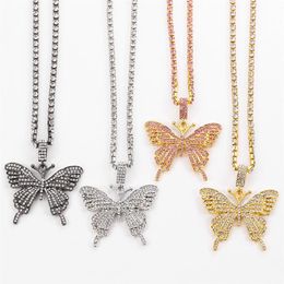 Statment Big Butterfly Pendant Necklace Hip Hop Iced Out Rhinestone Chain for Women Bling Tennis Chain Crystal Animal Choker Jewel234c