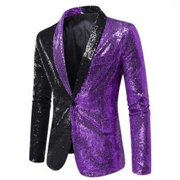 Men's Suits Fashion One Button Shawl Lapel Blazer Suit Jacket Men Shiny Black Purple Sequins Blazers Stage Dance Club Party Clothing XXL