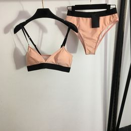 Letters Weave Bras Swimwear Womens Pink Swimsuits Sexy Two Pieces Bathing Suit Summer Personality Bikini Underwear