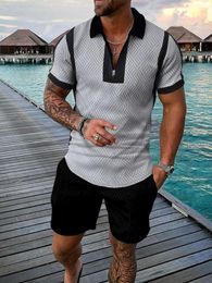 Men's Tracksuits Mens Summer V-neck Zipper Short Sleeve POLO Shirt Shorts Two Pieces Men Casual Suit Fashion Set