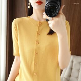 Women's Sweaters Ice Silk Knitted Short-sleeved Cardigan Short Summer Western Style Full With Linen Tops Outer Wear Women