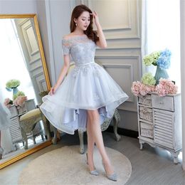 New Elegant Evening Dresses Short Front Long Back Bride Gown Short Sleeve Ball Prom Party Homecoming Graduation Formal Dress213a