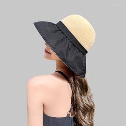 Sombreros de ala ancha, sombrero de sol de punto transpirable de verano para mujer, paja hueca a prueba de sol con Panel grande, gorro de playa