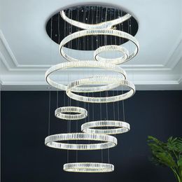 Modern stairwell chandelier duplex building crystal villa living room lamps and lanterns simple round staircase long chandeliers212S