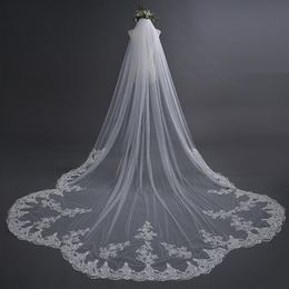 3 Metre Ivory Cathedral Wedding Veil with Comb Long Lace Edge Bridal Veil High Quality Wedding Accessories Real Pictures280Q