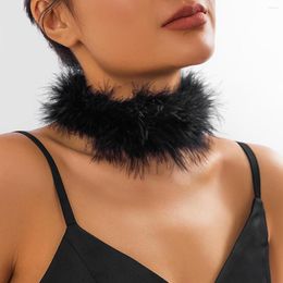 Choker Trendy Black White Feather Necklace For Women Rope Chain Ties Plush Jewellery On The Neck Party Elegant Accessories