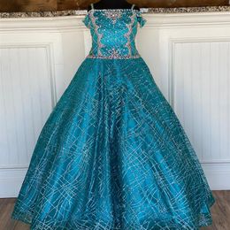 Little Miss Pageant Dress for Teens Juniors Toddlers 2021 Sequins Peacock Kids Gown Formal Party Beading Spaghetti Neck rosie Cust253A