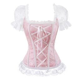 floral overbust corset vest bustier corset tops for women with sleeves lace up brocade shoulder strap corselet plus size sexy238f