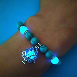 Natural Stone Bracelet Yoga Healing Luminous Glow In The Dark Bracelet Lotus Charm Beads for Men Women Prayer Buddhism1220p