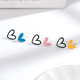 Stud Earrings 1 Pair Asymmetric Heart Lovely Pink Blue Geometric Small Gift For Girls