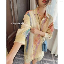 Women's Blouses Shirts 2023 Top Long Sleeve Vintage Summer Korean Stylish Oversized High Cardigan Crop Elegant Clothing Floral Luxury