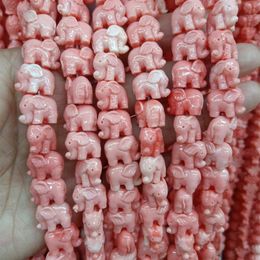 100pcs Little Elephant Pink Coral Beads 14mm Loose Spacer Bead DIY Bracelet Chram Jewellery Making Gifts226Q