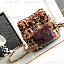 10A Mirror Quality Designers 16.5cm Small Backpack Womens Multi Colour Wool Tweed Bag Luxury Gold Metal Handbag Double Strap Shoulder Box Bag With Lambskin Mini Pouch