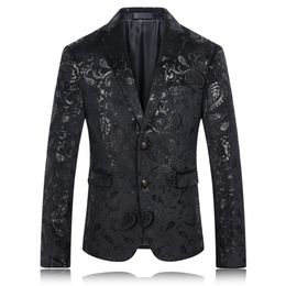 Whole- Black Blazer Men Paisley Floral Pattern Wedding Suit Jacket Slim Fit Stylish Costumes Stage Wear For Singer Mens Blazer3099