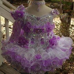 Organza Mini Cupcake Toddler Flower Girl Dresses Beaded Rhinestones Layered Ruffles Piping Cupcake White Little Glitz Girls Pagean228B