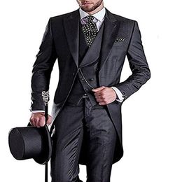 Morning Style Charcoal Grey Tailcoat Groom Tuxedos Handsome Men Wedding Wear High Quality Men Formal Prom Party SuitJacket Pants 245D