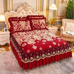 Sheets & Sets Crystal Velvet Cotton Bed Skirt One Piece Thickened Warm Plush Bedspread Anti Slip Mattress Cover Embroidery Sheet S264U
