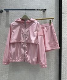 Women's Tracksuits Spring And Summer Set! Pink Hooded Zipper Outfit With Tiny Shorts!