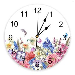 Wall Clocks Red Green White Flower Feather Butterfly Large Clock Dinning Restaurant Cafe Decor Round Silent Home Decoration