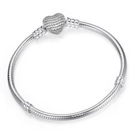 Brand New Luxury Jewelry Pure 925 Sterling Silver Pave White Sapphire CZ Diamond Gemstones Heart Bangle PartyWomen Snake Chain Bra245V