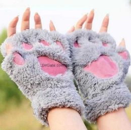 winter warm animal bear paws gloves cute girl kids fluffy plush Gloves Mittens Halloween Christmas cosplay prop cat claw mitts