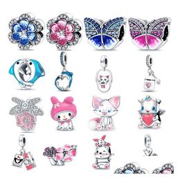Alloy Pandora Original S925 Sterling Sier Butterflies And Flowers Charm String Suitable For Bracelet Diy Fashion Jewelry Accessories Dhpq2