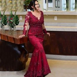 Long Sleeves Lace Mermaid Mother Of The Bride Dresses 2021 robe de soiree de mariage Gorgeous Red Formal Evening Groom Gowns184R
