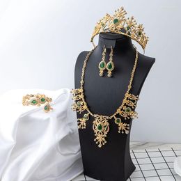 Necklace Earrings Set Moroccan Crystal Bridal Jewellery Hand Inlay Rhinestones Retro Court Style Bracelet Ring Crown 5pcs/set