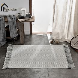 Carpet Nordic Rug Grey Cotton Tassel Woven Bedroom Bedside Mat Hand Knotted Living Room Scandinavia 230721